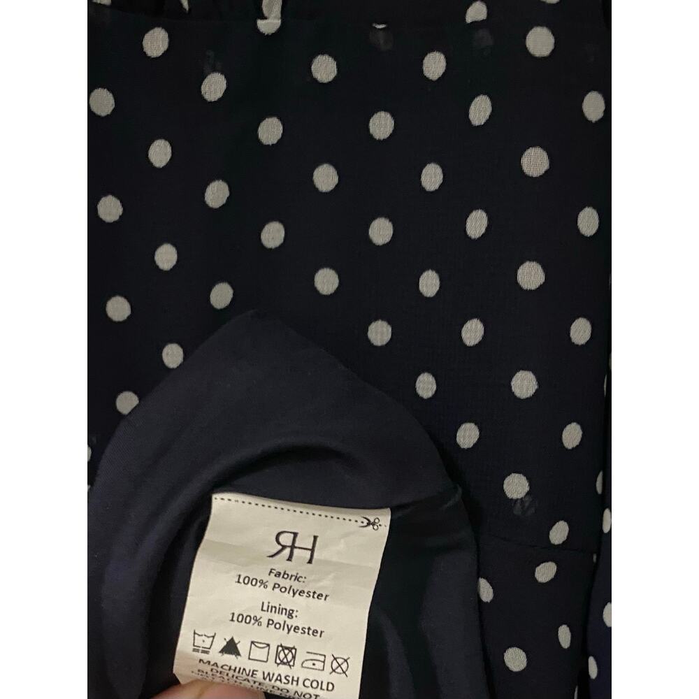 Rihoas Polka Dot Midi Dress Medium Peter Pan Puritan Collar Navy Blue White - Picture 8 of 9